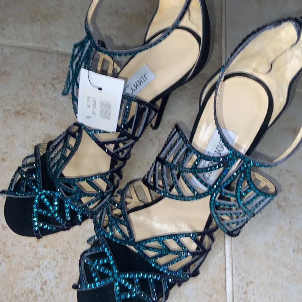 NWOB Jimmy Choo Black Suede Crystal Kallai Pumps - Picture 6 of 7